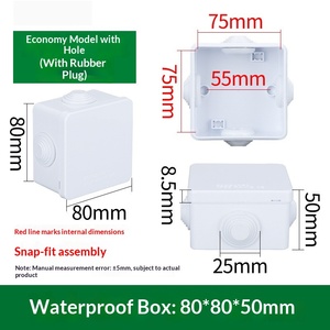 80x80x50mm IP65 <b>Waterproof</b> Junction <b>Box</b> ABS Plastic Pre-drilled 4 Holes with Rubber Plugs Outdoor <b>Electrical</b> Enclosure - Product Image 1