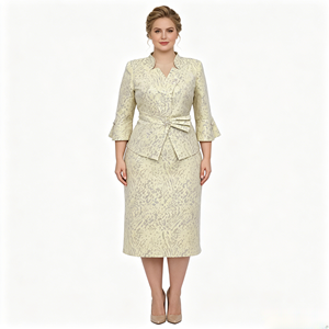 Ensemble jupe deux pièces élégant pour femme grande taille, brodé floral, en satin, style printemps, avec boutons décoratifs, idéal pour l'église - Product Image 2