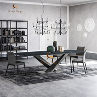 Table à manger en granit et marbre de design moderne et luxueux, grande dalle en forme de X, avec 8 chaises, ensemble de meubles de salle à manger