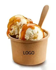 Gelas es krim sekali pakai kustom mudah terurai 2.5oz 4oz 5oz 6oz 8oz 10oz grosir cangkir kertas es krim dengan tutup dan sendok