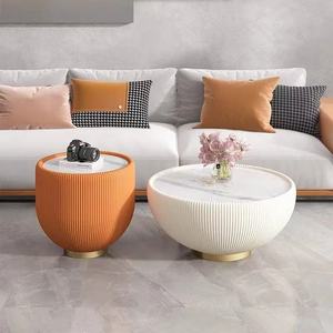 Living Room Decor Nordic Round Wooden Leather Modern Slate Coffee <b>Tables</b> for Home - Product Image 5