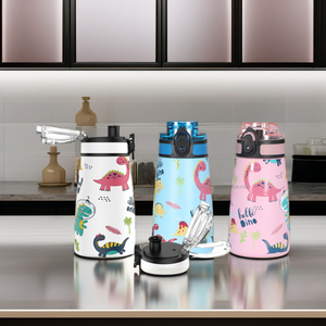 Wholesale Custom Kids Water <b>Bottles</b> Double Wall Stainless Steel Drink <b>Bottle</b> With Silicone As <b>Straws</b> Back To School Gift Idea - Product Image 2