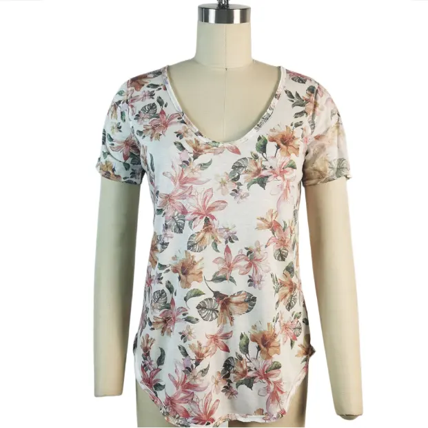 BW-019 2023 New Custom Design Flower Printing Women's And Lady's Top Short Sleeve T-shirt