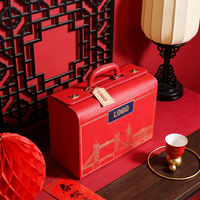 Boîte cadeau en cuir avec logo personnalisé et design paysage urbain pour la collaboration de marque et l'emballage culturel