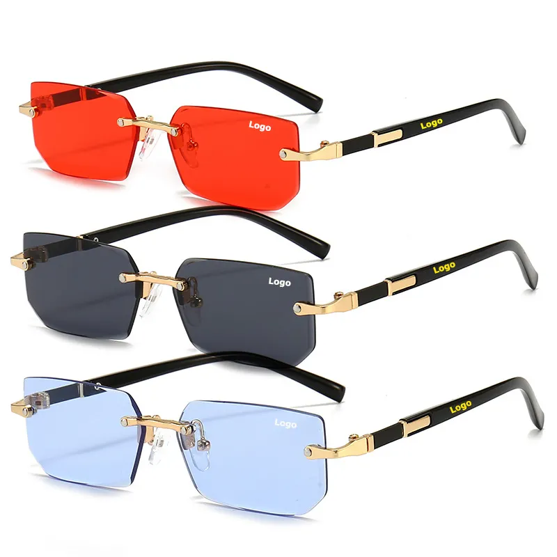 Fábrica Por Atacado Homens Logotipo Personalizado Moda Retângulo Quadrado Óculos De Sol 2024 Hot Selling Rimless Óculos De Sol Unisex Gafas De Sol