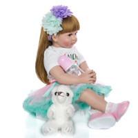 Muñeca Reborn en Oferta, 60 cm, Linda Niña con Cabello Largo, Muñeca Reborn de Silicona para Regalo de Niña