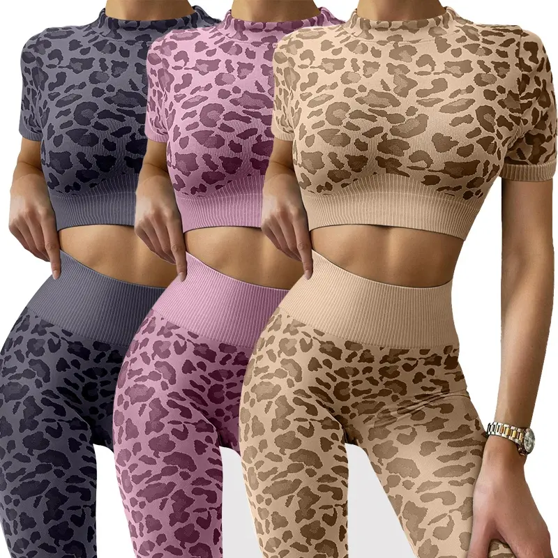 Neue Frauen Nahtlose Quick Dry Fitness Kleidung Frauen Fitness studio Kleidung Kit Leopard Workout Leggings Leoparden muster Yoga-Sets