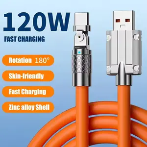 Wholesale 180 Degree Zinc Alloy 120W Cable Copper Cable Wire Fast Charging 3.0 Cell Phone Usb C Quick Charging Data Cables