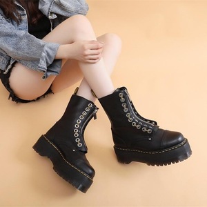 Botas de Plataforma a Media Pantorrilla para Mujer, Talla Grande, de Cuero Vacuno Genuino, Zapatos Gruesos para Mujer, Botas de Tobillo Midi, Estilo Universitario - Product Image 1