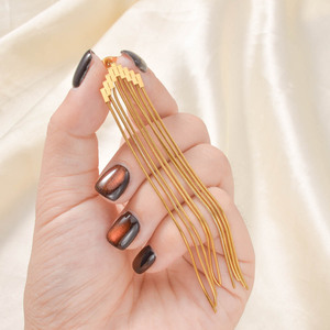 Boucles d'oreilles pendantes fantaisie minimalistes à longues pampilles en acier inoxydable plaqué or 18 carats, bijoux de mode tendance pour femmes, vente en gros - Product Image 5