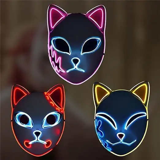 Anime Kat Masker Led-Up Maskers Japanse Vos Masker Voor Halloween Carnaval Maskeren Cosplay Kostuums