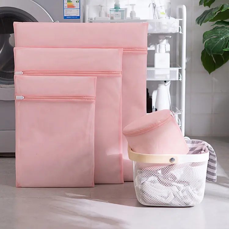 Seda vestuário saco de roupa saco de lavagem para lavagem delicada rosa cosméticos saco de lavagem de malha