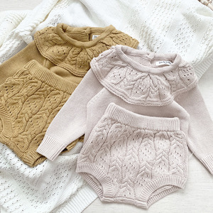 เสื้อไหมพรมแขนยาวและกางเกงขาสั้นชุดเซ็ตสำหรับเด็ก ลดราคาช่วงฤดูใบไม้ร่วง - Product Image 1