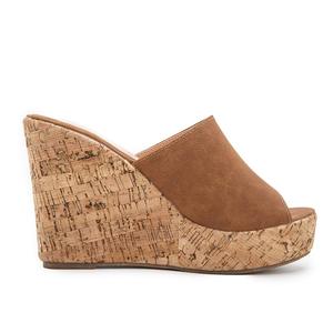 Sandali da <span class=keywords><strong>donna</strong></span> con zeppa alta zeppa da 4.5 pollici in <span class=keywords><strong>pelle</strong></span> con <span class=keywords><strong>ciabatte</strong></span> piatte aperte con soletta in gomma e chiusura con cinturino - Product Image 4