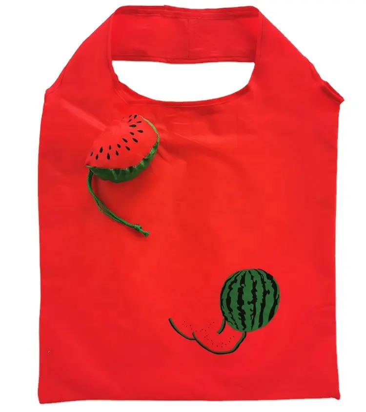 Benutzer definierte Werbe Wassermelone nform wieder verwendbare Polyester Kordel zug faltbare Obst Einkaufstasche