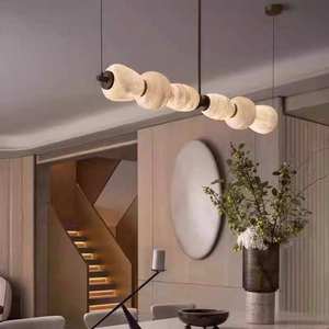 Lámpara Colgante Moderna de Alabastro, Forma Ovalada, LED Blanco Cálido Regulable, para Sala de Estar, Altura Ajustable, Cuerpo de Resina, Base E27 - Product Image 4
