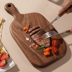 <span class=keywords><strong>Planche</strong></span> à découper en bois massif de noyer noir japonais avec plateau pour steak, pizza, pain et autres aliments - Product Image 2