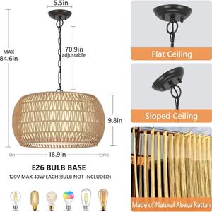 Retro Handmade Rattan Art Chandelier Indoor Restaurant Dining Room <b>Hanging</b> Pendant <b>Light</b> for Living Room - Product Image 6