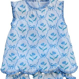GSSO3426 Conjunto de ropa de verano para niña pequeña con estampado de flores azules, venta al por mayor, conjunto de ropa infantil de manga corta para niña - Product Image 6