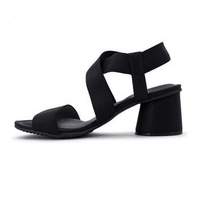 Sandales élégantes à talon bloc pour femme, noires, à bout ouvert, avec dessus en PU, tendance mode, respirantes, à lacets, pour l'été