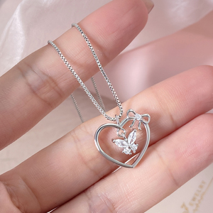Nuovo Design Semplice di Gioielleria in Stile Coreano, Collana a Cuore con Zirconia Cubica, Delicata Collana con Farfalla e Piccolo Fiocco Abbinato per Donne - Product Image 2