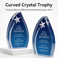 Trophée en cristal K9 de haute qualité, design Voilier Étoile Filante, cœur bleu, pour la reconnaissance des employés d'entreprise