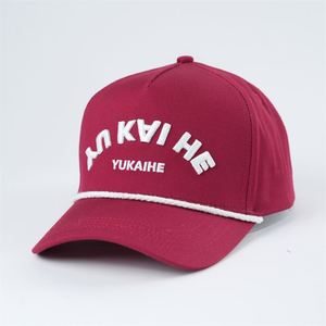 Casquette de baseball brodée en gros, casquette 5 panneaux de haute qualité, casquettes de baseball personnalisées avec logo brodé et cordelette sur le devant - Product Image 5