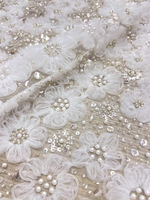 Tissu de dentelle 3D en maille suisse, perles de paillettes, broderie, perles françaises pour robe de mariée
