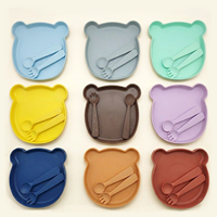 Assiette à ventouse divisée en silicone de qualité alimentaire sans BPA, motif chat, lapin, ours, ensemble d'alimentation pour bébé avec cuillère et fourchette, vaisselle personnalisée pour enfants