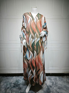 Ensemble Abaya à imprimé abstrait pour femmes, style kimono ouvert, robe musulmane en mousseline avec hijab, vente en gros pour l'Aïd Ramadan - Product Image 3