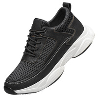 Baskets de sport d'été pour hommes, respirantes, légères, en cuir véritable, avec semelles rehaussantes de 6 cm, ajustables, doublure en maille