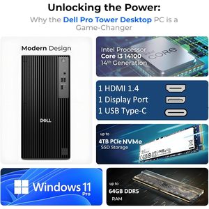 คอมพิวเตอร์ตั้งโต๊ะ Dell Pro Tower Intel Core I3 รุ่นที่ 14 แรม 16GB DDR5 SSD 512GB ระบบปฏิบัติการ Windows 11 Pro สำหรับธุรกิจและสำนักงาน - Product Image 2
