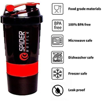Botella Deportiva Ecológica de Plástico de 600 ml, Duradera, 3 en 1, Portátil, para Gimnasio y Deportes, Vaso Mezclador de Proteínas