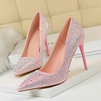 Chaussures pour femmes à talon fin, bout pointu, sexy, fines, avec strass colorés, chaussures hautes pour femmes