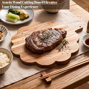 Planche à découper <span class=keywords><strong>en</strong></span> <span class=keywords><strong>bois</strong></span> d'acacia avec poignée pour un usage domestique, plateau à fromage et à aliments cuisinés, plateau à fleurs créatif et portable - Product Image 2