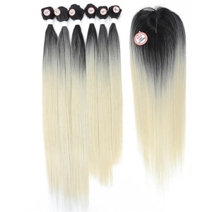 KEMY HAIR 6 + 1 fasci sintetici di alta qualità chiusura in pizzo a buon mercato onda d'acqua lisci sintetico Extension Multi Pack - Product Image 5