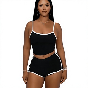Women's 2-Piece Breathable Square Collar Short-Sleeved Knitted Lounge Set Drawstring Shorts Solid Gray Casual Spring/Summer - Product Image 6