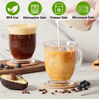 Grande tasse à café en verre transparent de 15 oz avec poignée pour latte, cappuccinos, thé et jus de fruit.