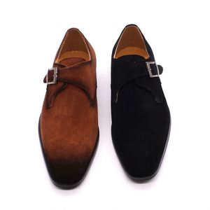 Mocasines Clásicos de Cuero de Búfalo Negro-Marrón para Hombre, Estilo Monk con Hebilla, Zapatos Casuales de Negocios, Aumentan la Altura, Impermeables y Antideslizantes - Product Image 6