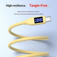 Câble de charge rapide et de transfert de données double Type C en silicone véritable, grand format, avec affichage numérique, jaune, pour tous les smartphones