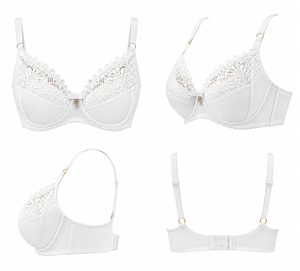 Soutien-gorge classique pour femme à armatures, bonnets en dentelle, bonnets inférieurs en satin, nœud central - Product Image 2