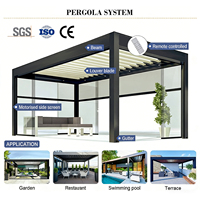 Pérgola Bioclimática Motorizada Inteligente de Aluminio con Techo de Lamas y Puertas de Vidrio sin Marco, Gazebo Eléctrico Impermeable para Jardín o Terraza