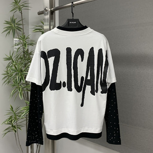 เสื้อยืดโอเวอร์ไซส์ผู้ชายพรีเมียม ผ้าฝ้าย 100% ประดับคริสตัลหรูหรา พร้อมโลโก้พิมพ์ลายตามสั่ง 300gsm ผ้าสองชั้น แขนยาว - Product Image 2