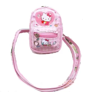trendy Anime PU leather small Crossbody bag mini Hello kitty coin wallet Bagpack earphone storage bag for women kids