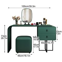 Coiffeuse moderne en cuir Napa avec armoire latérale extensible, miroir LED 3 couleurs et tabouret pour chambre à coucher.