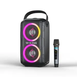 W-KING T9 China Speaker Manufacturer Cool Commercial Bluetooth speaker with LED light and Karaoke microphone