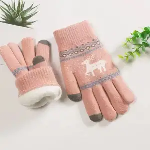 Custom wholesale 2023 adult knitting glove autumu winter warm jacquard christmas men and women knitted gloves