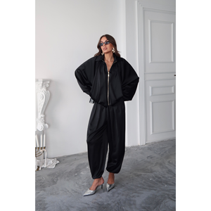 Blouson Bomber en Satin Saturn pour Femme, Noir, Taille S, Léger, Fluide, Style Oversize - Product Image 4