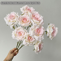 Rose artificielle OEM en diamant, aspect soie, tige de rose artificielle en vrac, fourniture florale, rose artificielle pour centre de table de mariage, décoration d'événements