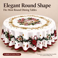 Nappe de Noël ronde ChamXue en polyester imperméable – Housse de table pour dîner de fête, décoration de Noël pour la maison